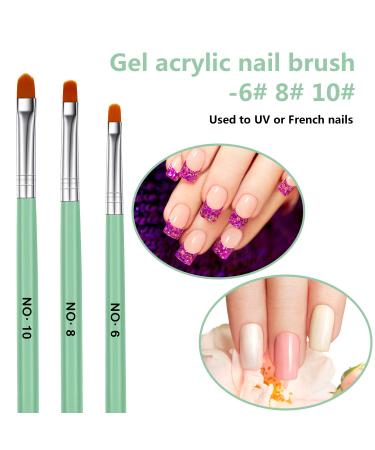 7-Piece UV Gel Nail Brush Set - Acrylic Nail Art Polygel Brushes with Wooden Handle - 7 Sizes for Extensions & Manicure - Green - Buy Online on SooperMarket.com