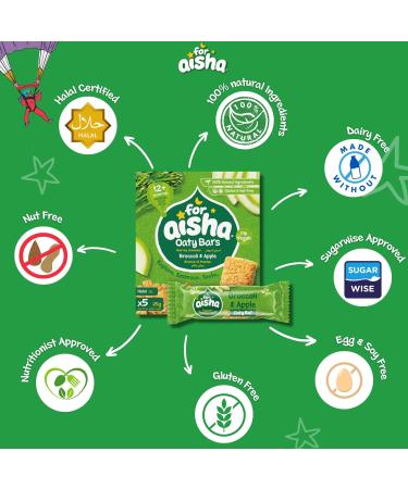 For Aisha Vegan Nut-Free Oaty Bars - Broccoli & Apple Flavor | Gluten-Free, Dairy-Free, 100% Natural Ingredients | 30 Bars - Buy Online on SooperMarket.com