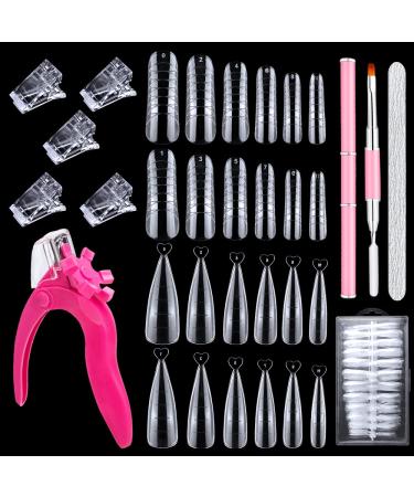 Poly Extension Gel Nail Kit - 240 PCS Ballerina Stiletto Gel Nail Molds Poly Nail Clip Dual-Ended Nail Gel Brush Nail Tip Cutter for Nail Extension Manicure Tool Nail Art Design DIY