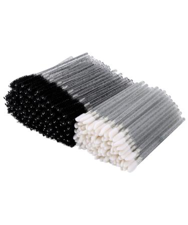 200 Lip Brush and Eyebrow Spoolie, Crystal Disposable Lipstick Applicator, Mascara Wands, Makeup Beauty Tool Kits (Black) No.3 Black*200pcs