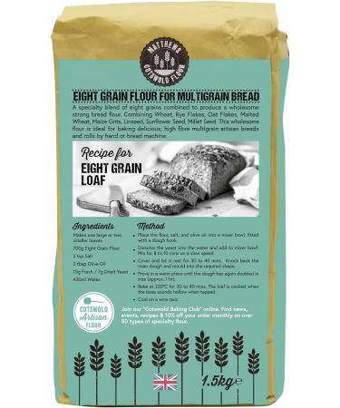 Matthews Flour Eight Grain Strong Multigrain 1.5Kg wholesome flour is ideal for baking delicious high fibre multigrain artisan breads and rolls by hand or bread machine. - Buy Online on SooperMarket.com
