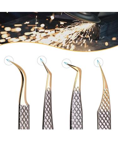 Arclon Lash Eyelash Extension Tweezers Set - 4Pcs Professional Straight and Curved Stainless Steel Precision Tweezers in Black Gold | Lash Extension Supplies - Buy Online on SooperMarket.com