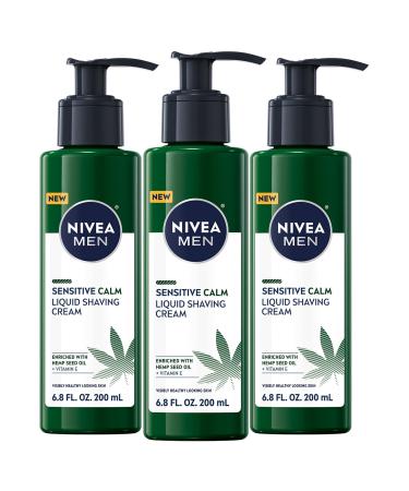 NIVEA MEN Sensitive Calm Liquid Shaving Cream with Vitamin E and Hemp Seed Oil, 3 Pack of 6.8 Fl Oz Pump Bottles