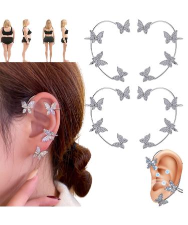 Beautification Magnetotherapy Body Detox Butterfly Earrings Non Piercing Magnetic Acupressure Slimming Earrings Butterfly Ear Cuffs Non Pierced Acupressure Slimm_ing Earrings for Women (2pcs-silver)