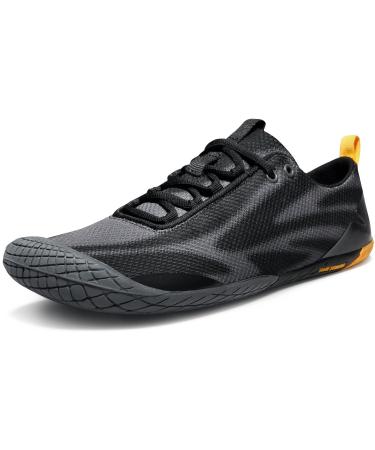 TSLA Men's Trail Running Shoes, Lightweight Athletic Zero Drop Barefoot Shoes, Non Slip Outdoor Walking Minimalist Shoes Barefoot Shoes Black & Grey 9.5