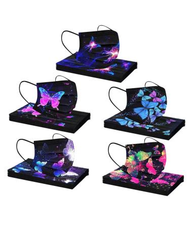 50 Pack Disposable Face Mask for Adult With Designs Cute Butterfly Printed Paper Masks Full Face Cover Protections (Butterfly Theme/02)