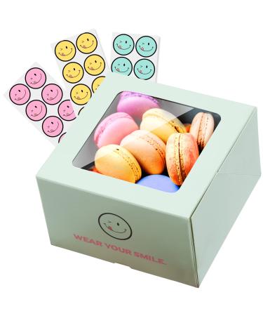 LOOPIC 40PCS 4x4x2.5inch Smiley Bakery Boxes with Window, Pastry Boxes, Baking Boxes, Takeout Container for Cupcakes, Donuts, Cookies, Chocolate Strawberries, Muffins, Candy, Pie (Mint)
