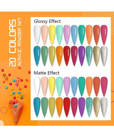 Saviland 20 Colors Acrylic Powder Set - Summer Series Nail Kit for Professional Acrylic Nails - Rainbow Polymer Powder for Extension and Carving - B-Chocolate and Rainbow - Buy Online on SooperMarket.com