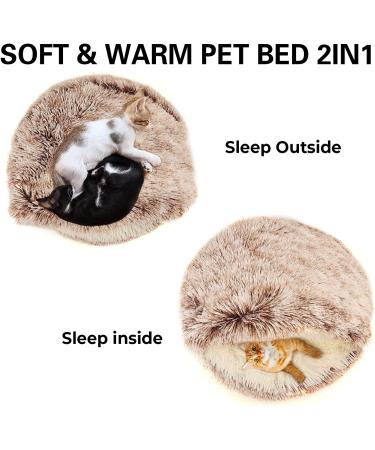Plush Hooded Cat Bed with Blanket - Round Burrowing Cave Design for Small Dogs/Cats - Machine Washable, Slip Resistant - Ultra Soft Cushion - 24x24 inch Grey - Buy Online on SooperMarket.com