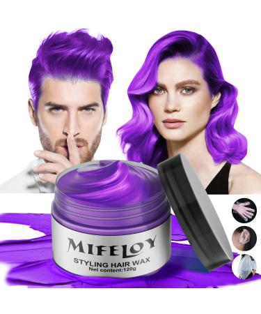 Purple Temporary Hair Color Wax with Cape Ear Cover Gloves Instant Natural Hairstyle Cream Styling Pomades for Girls Women Disposable Coloring Mud for Party Cosplay DIY Halloween 4.23 oz
