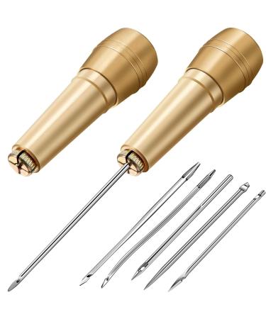 6 Pieces Canvas Leather Sewing Awl  Leather Sewing Needle Awl Hand Stitch with 2 Pieces Copper Handle for Handmade Leather Sewing Tools Shoe and Leather Repair