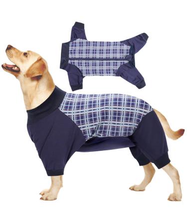 HEYWEAN Dog Recovery Suit Long Sleeve Dog Bodysuit After Surgery Dog Onesie With Zip Dog Surgery Recovery Suit Dog Surgical Suit Wound Protector Dog Pajamas Cone E-Collar Alternative M Blue Plaid