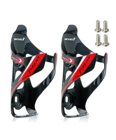 Wiel Full Carbon Fiber Bicycle Bike Light Drink Water Bottle Cage Holder 2Pcs Black Red 3K Glossy