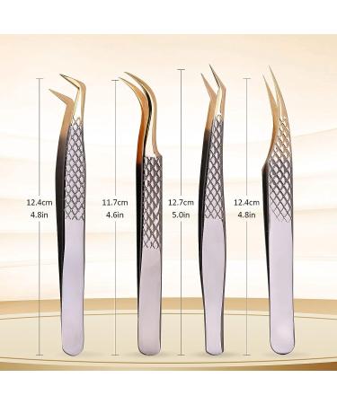 Arclon Lash Eyelash Extension Tweezers Set - 4Pcs Professional Straight and Curved Stainless Steel Precision Tweezers in Black Gold | Lash Extension Supplies - Buy Online on SooperMarket.com