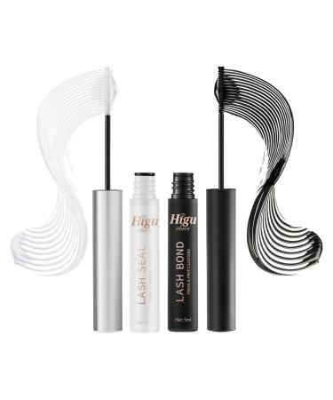 Lash Bond and Seal, Cluster Lash Glue Mascara Wand for All Day Wear DIY Eyelash Extension Bond & Seal for Individual Lash Clusters Super Strong Hold 72 Hours Black Eyelash Glue + Sealant (Pack of 2) Pack of 2 lash bond and