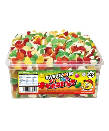 Sweetzone Fruity Love Hearts Sweet Tub Mixed-Fruit Halal Sweets Tub 350 pc 805 g Heart Sweets for Sweet Enthusiasts and Gummy Sweets Connoisseurs