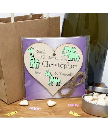 Personalised Wooden Hanging Heart Plaque - Be Brave Dream Big Be Yourself | Green Safari Animals Nursery Decor - Buy Online on SooperMarket.com