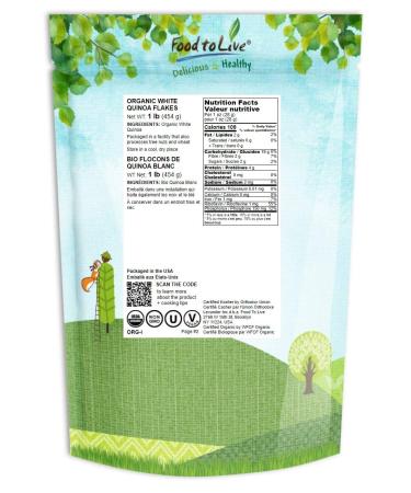 Organic White Quinoa Flakes 1lb - Non-GMO Vegan Kosher Protein-Rich Quinoa Seeds for Cooking, Baking, Oatmeal - High in Riboflavin & Phosphorus - Buy Online on SooperMarket.com