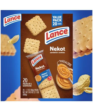Lance Nekot Peanut Butter Sandwich Cookies - 20 Individually Wrapped Packs, 6 Sandwiches Each (Pack of 6) - Buy Online on SooperMarket.com