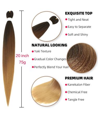 Xusuperb 20 Ombre Pre-Stretched Braiding Hair - Soft Yaki Kanekalon Extensions (T1B/30/27#) - 6 Packs for Easy Braids - International Shipping Available - Buy Online on SooperMarket.com