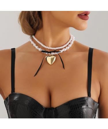 Oralgo's Elegant Pearl Necklace with Black Band - Adjustable Heart Loop for Weddings & Bridal Jewelry - Buy Online on SooperMarket.com