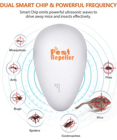 Set of 6 Ultrasonic Pest Repellers - Electronic Plug-in Indoor Repellent for Fleas, Insects, Mosquitoes, Mice, Spiders, Ants, Rats, Roaches, Bugs - Non-Toxic for Humans & Pets - White - Buy Online on SooperMarket.com