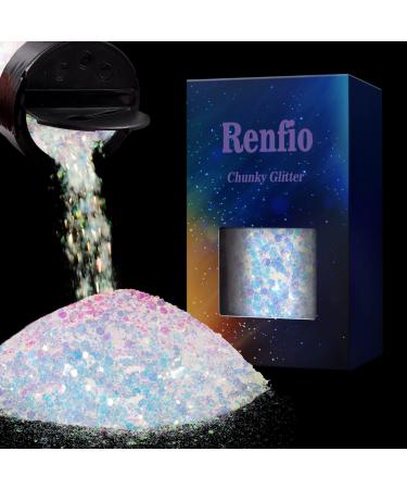 Renfio Opal Chunky Glitter, 4.37 Oz 125g Extra Fine Glitter Powder Mixed Chunky PET Sequins Flake Bulk for Crafts Nail Art Tumbler Festival Decor Slime Tumbler Candle - Magic Opal