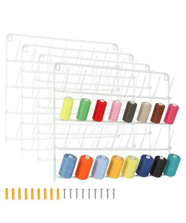HAITARL 4 Set of Sewing Thread Organizer Wall-Mounted Metal Thread Rack 32-Spool Thread Holder with Hanging Hooks for Organizing Threads White