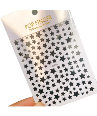 Glittered Star Nail Transfer Sticker Sheet Long Last Nail Art Decals Pack DIY Nail Transfer Tips for Female Black 1size
