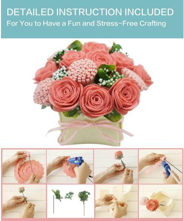 DIY Felt Flower Art Craft Kit - Pink Rose and Carnation Bouquet | Beginner Floral Gift Kit with Pre-Cut Felt Flowers - Buy Online on SooperMarket.com