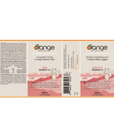 Orange Naturals - Remedy K1 for Kids - Formerly Cold+Flu for Kids - Gentle Relief for Cough & Dry Cough - 100ml Non-Drowsy Solution for Children - Buy Online on SooperMarket.com