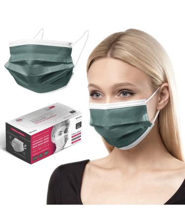 HARD 100 pieces Disposable Face Masks | Made in Germany | Type IIR & CE certified | Breathable Triple Layer - Filtration 99 78% | Elastic Earloops | Mouth Cover - Adults - Dark Green 100 Piece standard size (17 5 cm x 9 5 cm) Dark Green