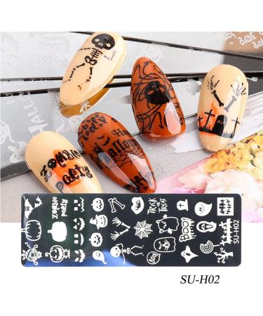 healthGUO Nail Art Stamping Plate Stamper Sponge Pen Halloween Pumpkin Bats Image Nail Polish Template Stamp Stencil Tools Kit 2 - Buy Online on SooperMarket.com