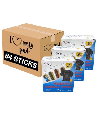 I Love My - Dental Sticks - Dog Treats - 84 Individually Wrapped Sticks - Daily Dental Chews - Pack 3 x 28 Sticks