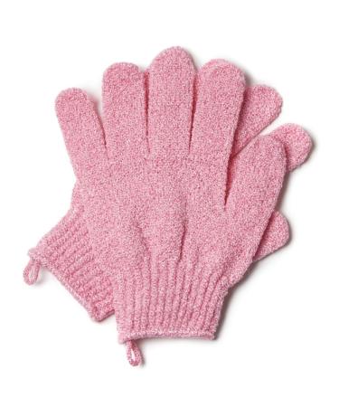 Exfoliating Gloves - Natural Bamboo Shower Gloves - Bath and Body Exfoliator Mitts - Scrubs Away Ingrown Hair and Dead Skin - Eco Microfibre Bath Glove (Pink)
