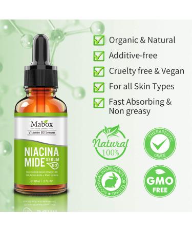 Buy Mabox Facial Serum with Vitamin B3 Niacinamide - Reduce Pore Size Tightens Skin Fights Acne & Fades Blemishes - Deep Hydration (1 Fl Oz) - International Shipping Available - Buy Online on SooperMarket.com