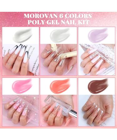 Morovan Poly Gel Nail Kit with UV Lamp - Professional Pink Clear Poly Gel Kit with UV Light for Beginners and Advanced Nail Extension - Starter Kit Included - Buy Online on SooperMarket.com