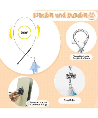 Hysagtek Cat Feather Toys Set - Interactive Kitten Toys Kit with 6 Feather Refills, 2 Retractable Teaser Wands, and Super Suction Cup Base - 9Pcs - Buy Online on SooperMarket.com