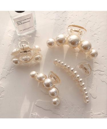 Agirlvct Pearl Hair Claw,Styling Hair Clips Strong Hold Hair Jaw Clips, Big Hair Clips Barrettes Nonslip Birthday Business Gift Hair Accessories for Women Girls Daughter Girlfriend(4 Pack) 4 Piece Set