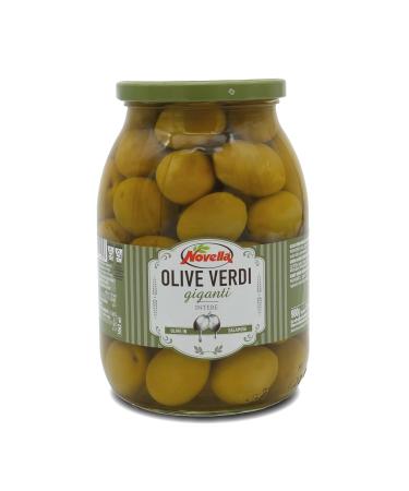 Novella OLIVE VERDI GIGANTI - green olives in brine - delicatessen with stone - perfect for antipasti - 600g green olives with stone