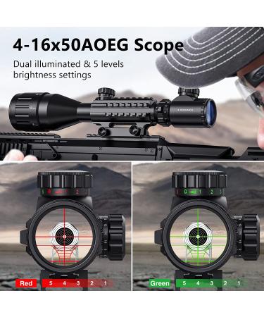 MidTen 4-16x50 Tactical Rifle Scope with Dual Illuminated Optics, Rangefinder, Reflex Sight, Holographic Reticle, and Laser Sight - Buy Online on SooperMarket.com