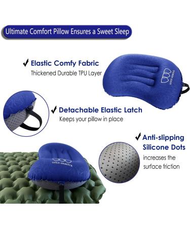 Gold Armour Inflatable Camping Pillow Backpacking Pillow Lightweight Travel Air Pillow Ultralight Ergonomic Pillow Portable for Airplanes with Neck & Lumbar Support (Blue) Blue 1 - Buy Online on SooperMarket.com