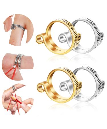 WLLHYF 4PCS Knitting Crochet Loop Ring  Adjustable Crochet Loop Ring Hook Braided Knitting Ring Yarn Guide Finger Holder Knitting Craft Accessories Tools for Mother Grandma Presents(gold/silver-4pcs
