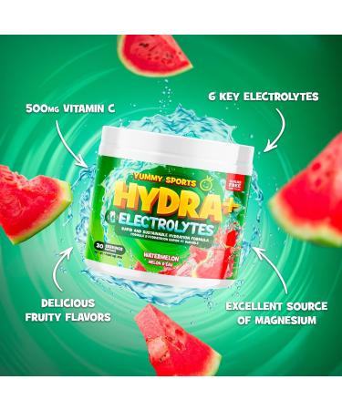 Yummy Sports Hydra+ Electrolyte Instant & Long-Lasting Hydration - Electrolyte Powder with Himalayan salt Coconut Water Powder Vitamin C Magnesium & Potassium Citrate 30 Servings 210g - Sour Watermelon - Buy Online on SooperMarket.com