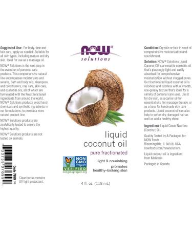 Now Foods Liquid Coconut Oil - Pure Fractionated, 4 fl oz | Premium Skin & Hair Care - Buy Online on SooperMarket.com