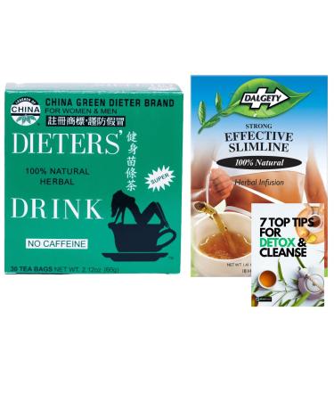 Detox Tea Bundle 48 Teabags with Dieters Drink Dieters Tea 30 teabags and Dalgety Effective Slimline Tea Herbal Infusion 18 Teabags Including Mint Retail Detox & Cleanse Guide