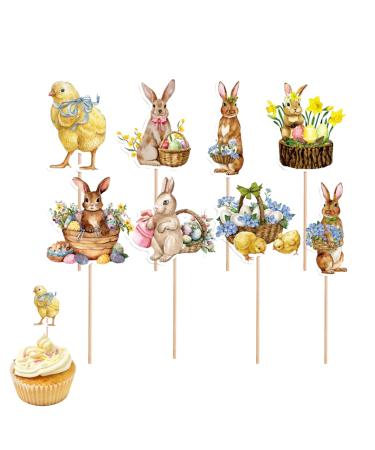 Easter Cake Toppers - 8PCS Easter Cupcake Toppers Decorations Easter Rabbit Cupcake Picks Easter Egg Cake Decoration Picks Happy Easter Cupcake Toppers Easter Party Decorations