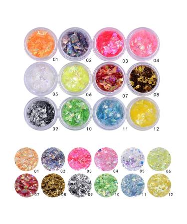 Minejin Nail Art Glitter Foil Slice Glass Broken Piece Stickers Decoration Decal Tips 12 colors 12 Color Broken Glass Piece
