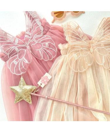 PythJooh Baby Girl Butterfly Wings Tulle Dress - Sleeveless Princess Tutu Dress for Toddler Girls 0-4 Years - Dusty Pink - Buy Online on SooperMarket.com