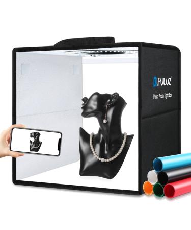 PULUZ Light Box Photography, 12"x12" Professional Dimmable Shooting Tent Kit with CRI 95 White Lighting 112 LEDs Lights + 6 Photo Backdrops for Product Display (Black) Black-30cm Studio Box